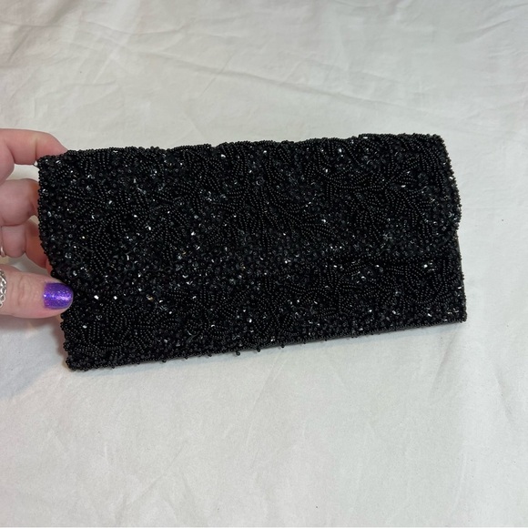 Vintage La Regale black beaded envelope evening clutch - Picture 2 of 6